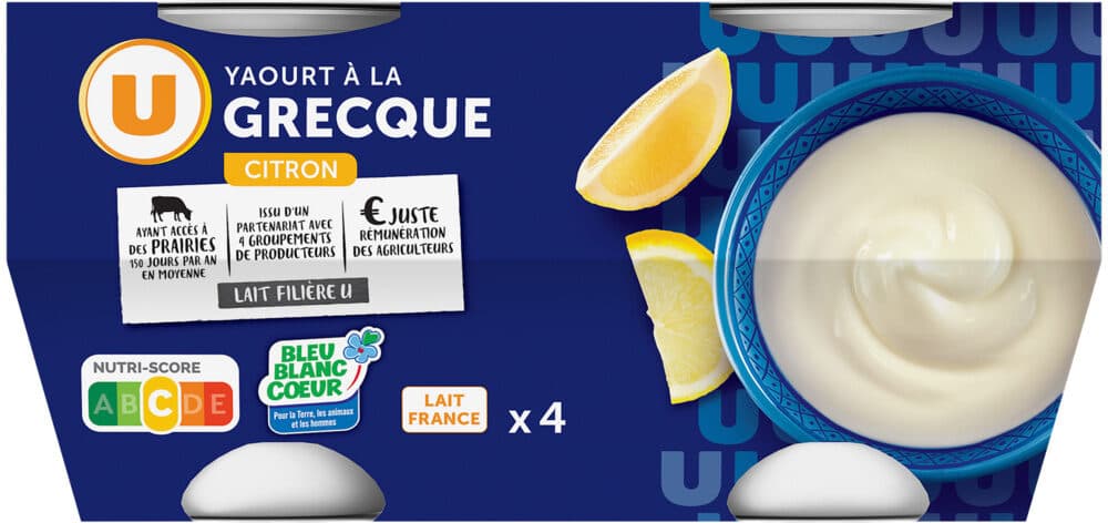 U Yaourt à la grecque au citron 4X150g packshot