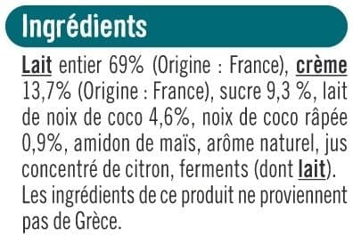 U Yaourt à la grecque noix de coco 4X150g packshot