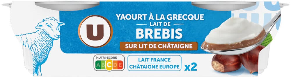 U Yaourt à la grecque sur lit de châtaigne au lait de brebis 2x150g packshot