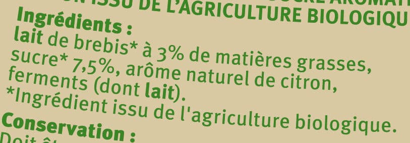 U Yaourt au lait de brebis saveur citron 2x125g packshot