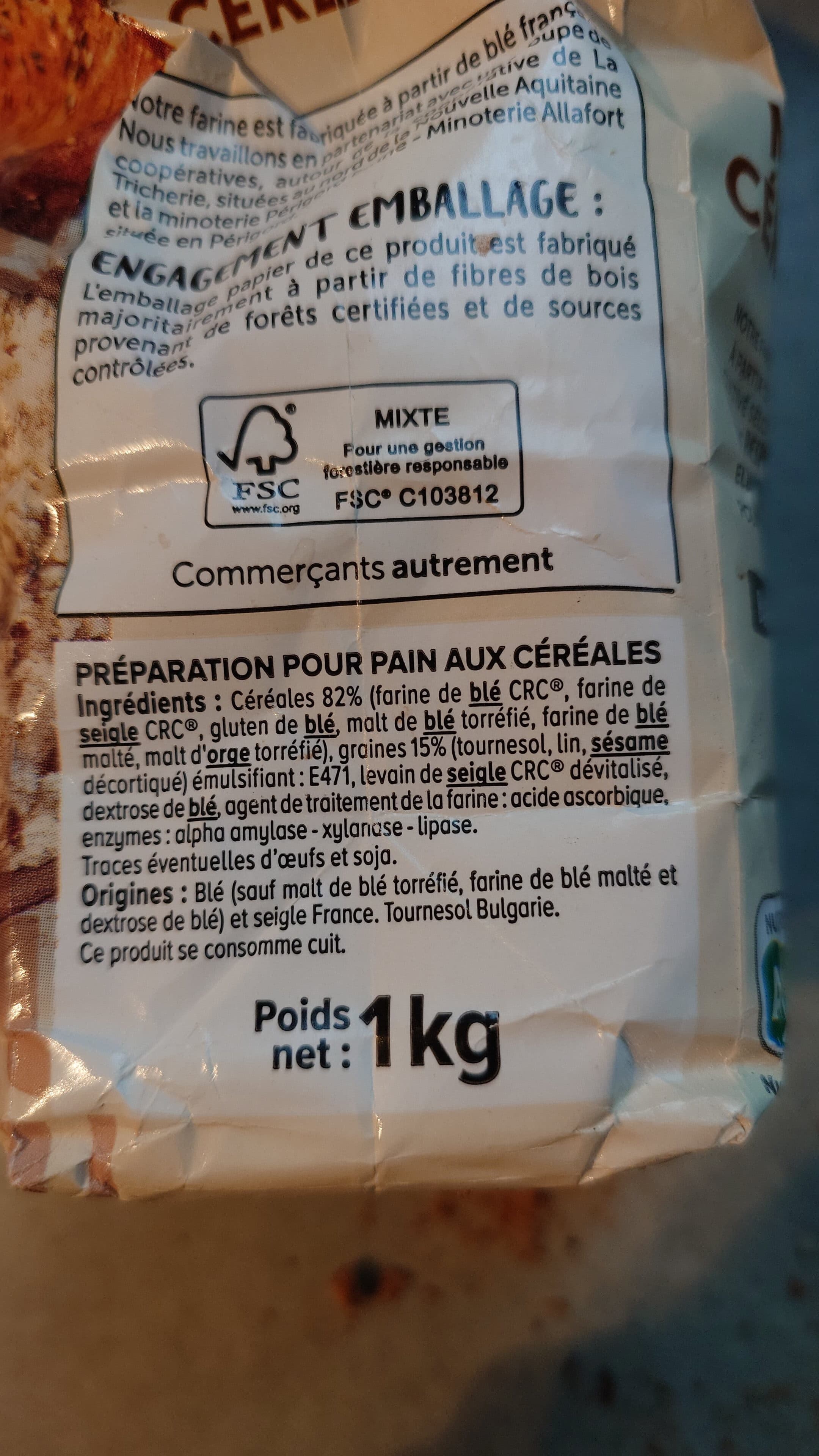 U Mélange de farines boulangères pour pain multicéréales 1kg packshot