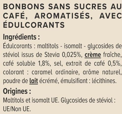 U Bonbons saveur café sans sucre stevia 120g packshot