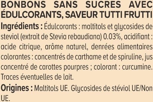 U Bonbons Tutti frutti sans sucres à l'extrait de stévia 120g packshot