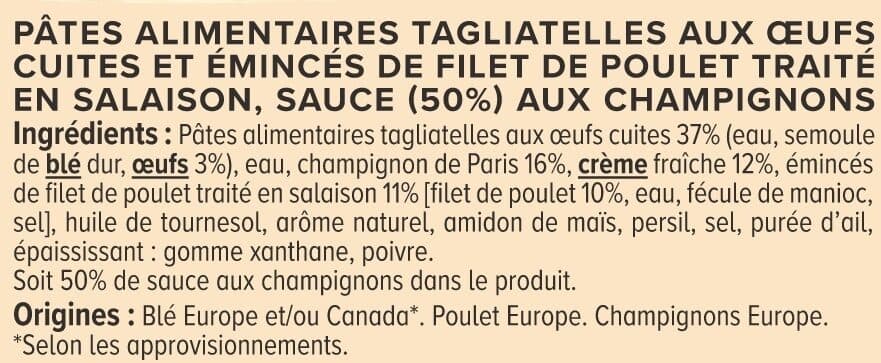 U Plat cuisiné individuel Emincés de poulet sauce champignons et tagliatelles 300g packshot