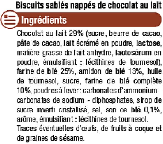 U Biscuits Sablés céréales nappés chocolat au lait étui de 200g packshot