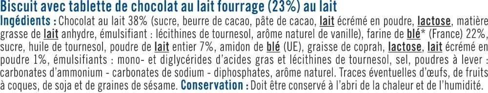 U Biscuits barres chocolat au lait coeur fondant au lait 125g packshot
