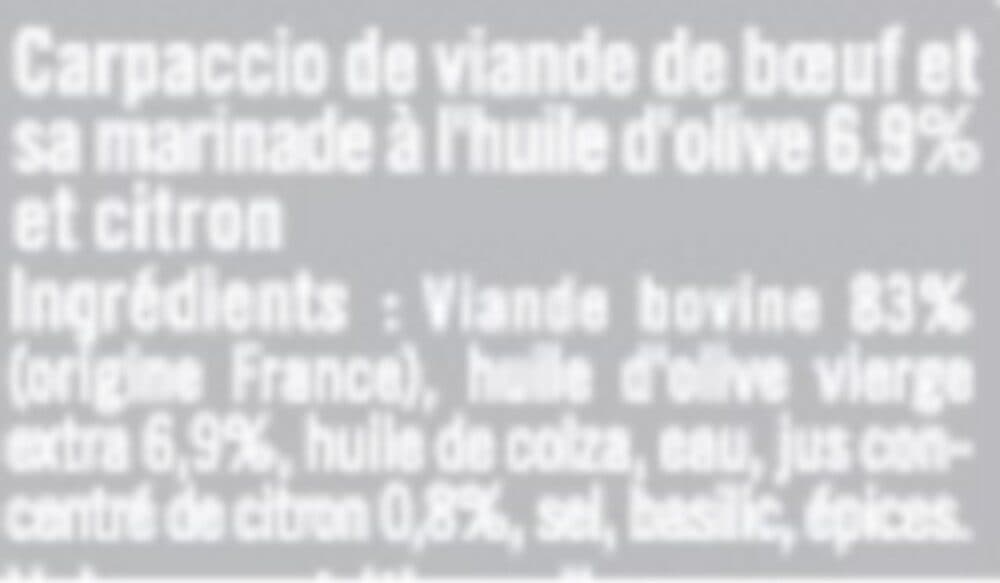 U Carpaccio huile d'olive citron, barquette de 220g packshot