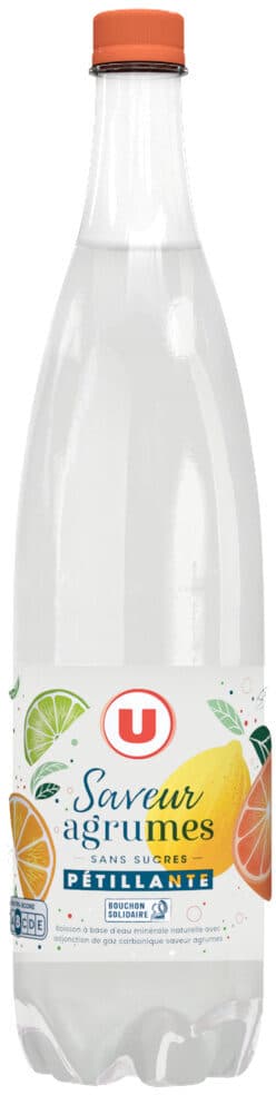 U Boisson à base d'eau minérale naturelle gazéifiée saveur agrumes 1L packshot