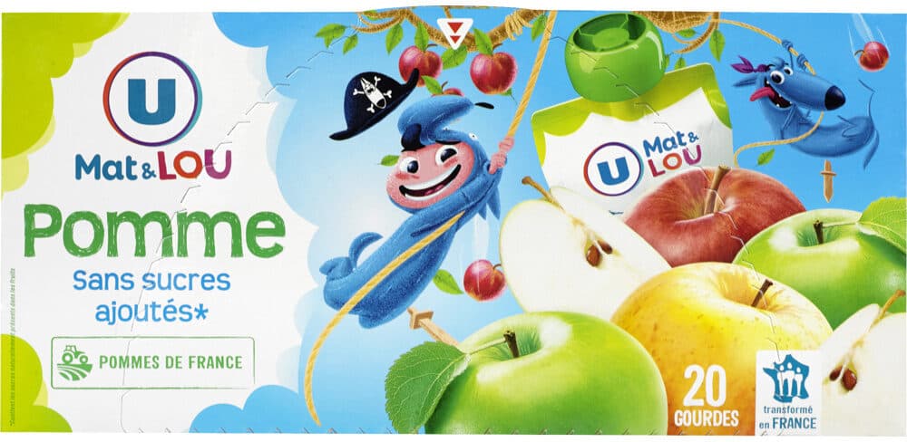 U Gourdes dessert fruitier à la pomme sans sucres ajoutés 20x90g packshot