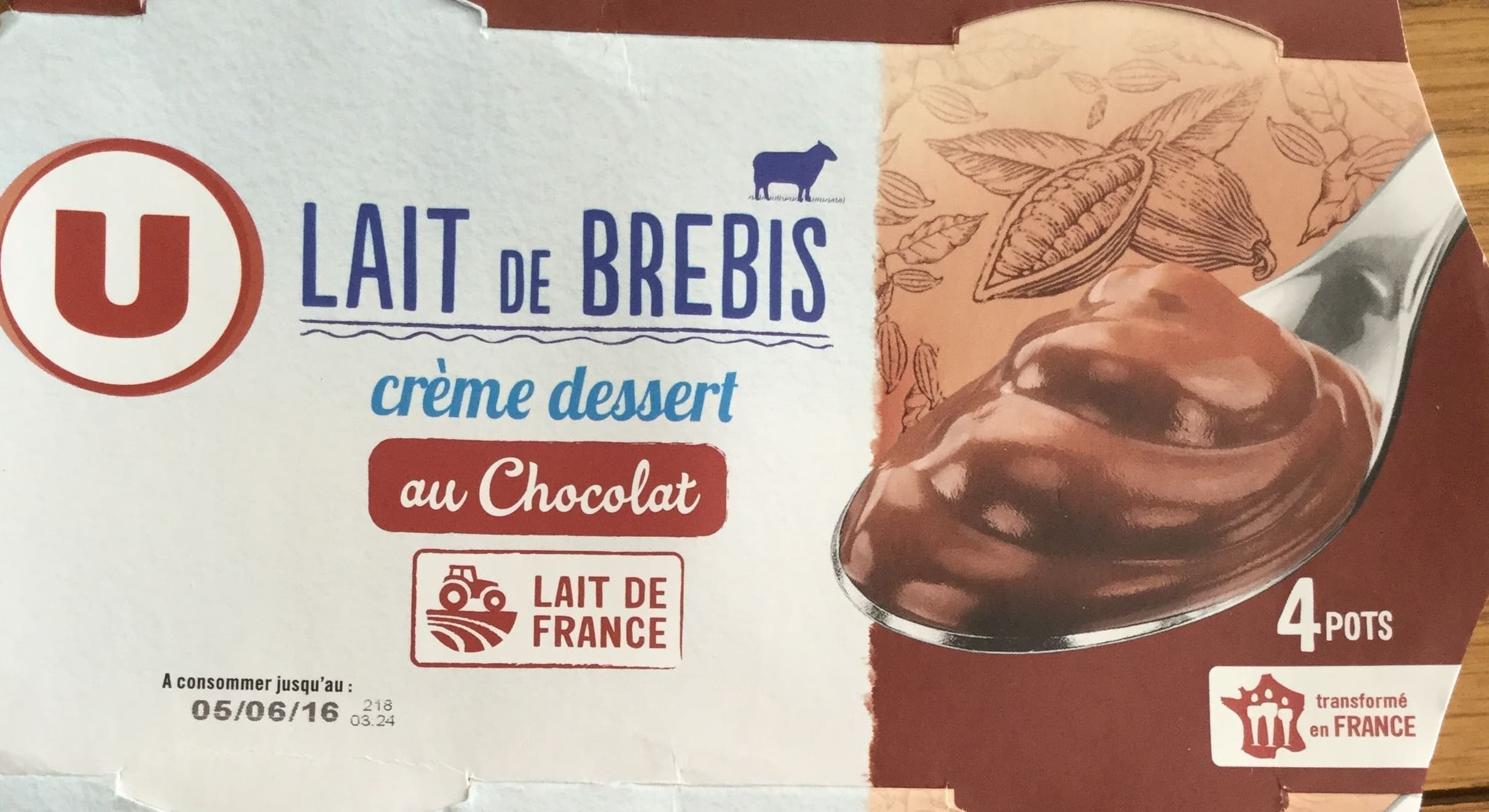 U Crème dessert au chocolat au lait de brebis packshot