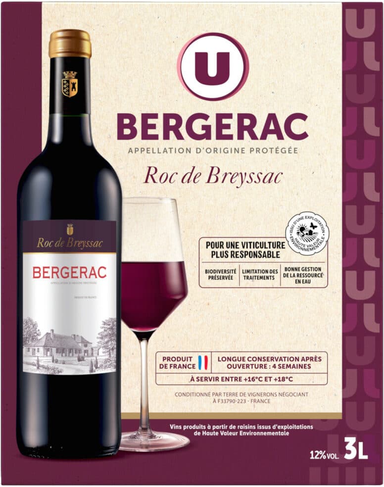 U Vin Rouge Bergerac AOP, Vin rouge, Roc de Breyssac Fontaine à vin 3L packshot