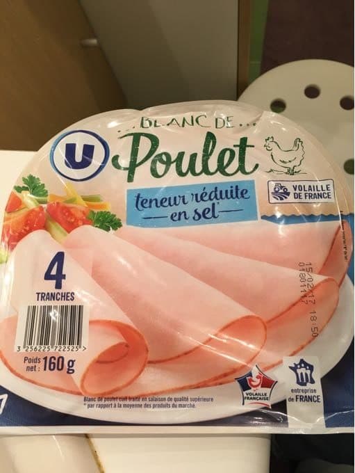 U Blanc de Poulet Teneur en Sel réduit - 4 tranches - 160g packshot