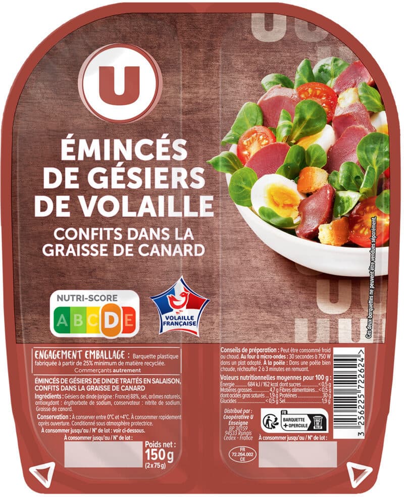 U Emincés de gésiers de volaille 2x75g packshot