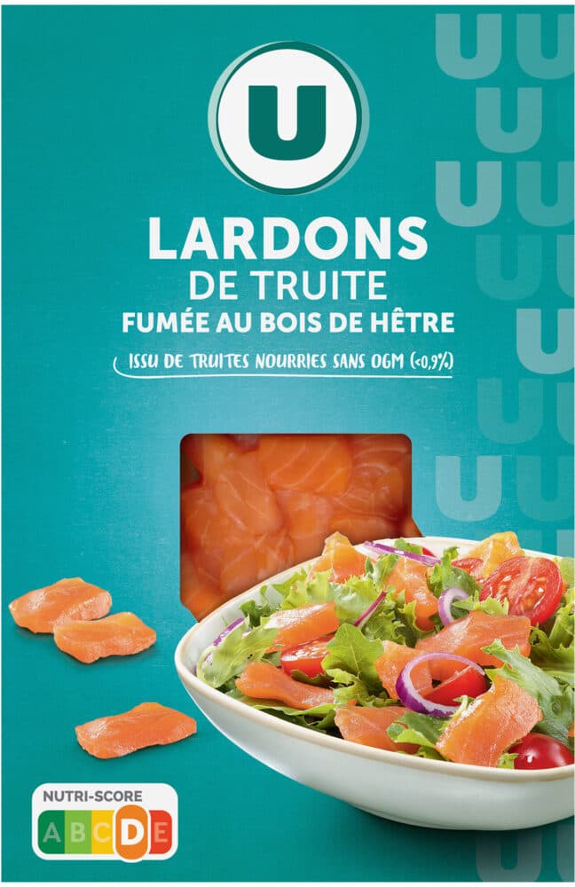 U Lardons de truite fumée au bois de hêtre, plateau de 90g packshot