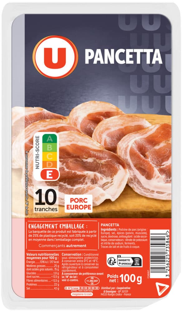 U Pancetta - x10 tranches, 100g packshot