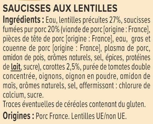 U Saucisses aux lentilles boite de 420g packshot