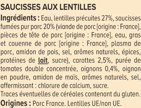 U Saucisses aux lentilles cuisinées aux petits légumes boîte 4/4 840g packshot