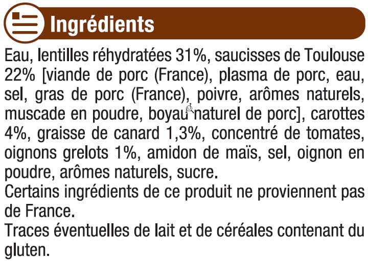 U Saucisses de Toulouse aux Lentilles packshot