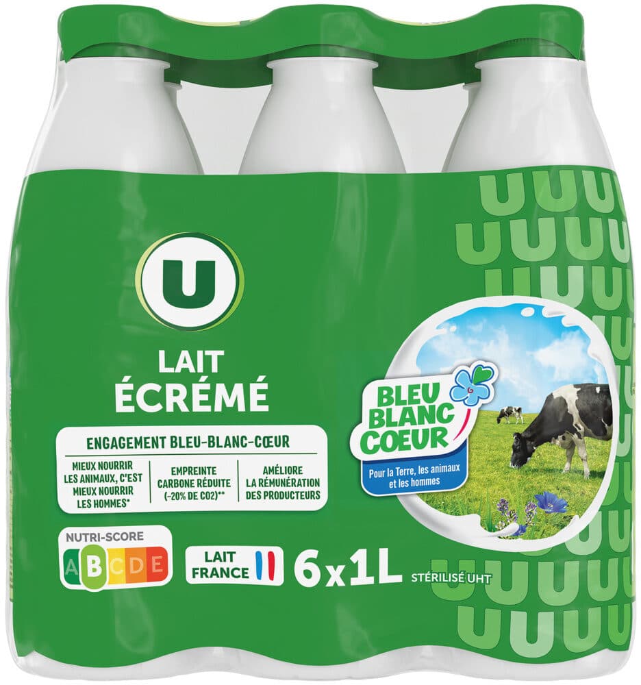U Lait écrémé Bleu Blanc Coeur - 6 bouteilles de 1L packshot
