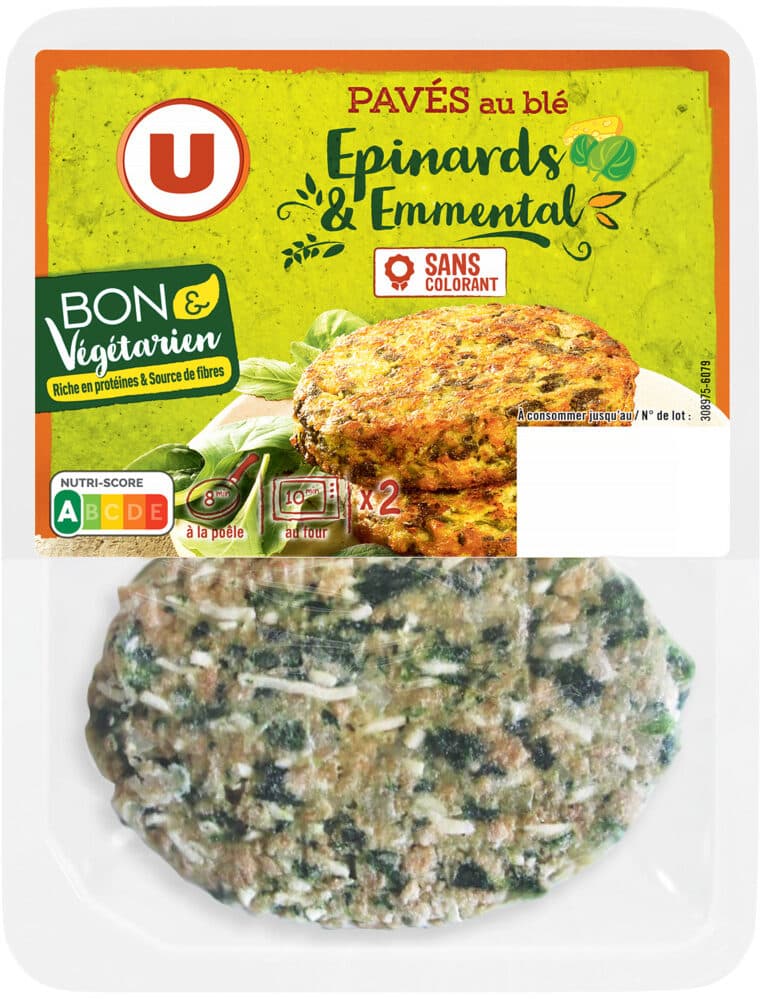 U Pavés au blé épinards emmental bon et végétarien - x2 - 200g packshot