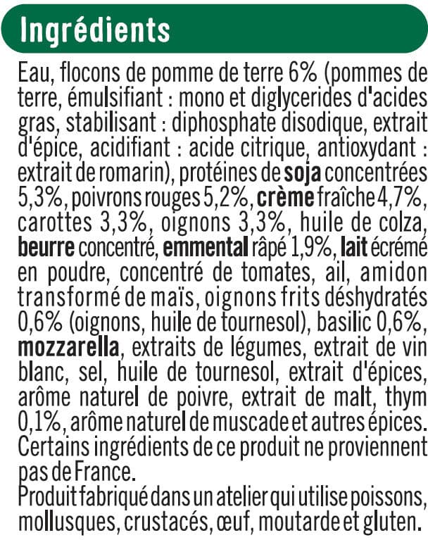 U Hachis végétarien aux légumes cuisinés, protéines de soja, thym et basilic packshot