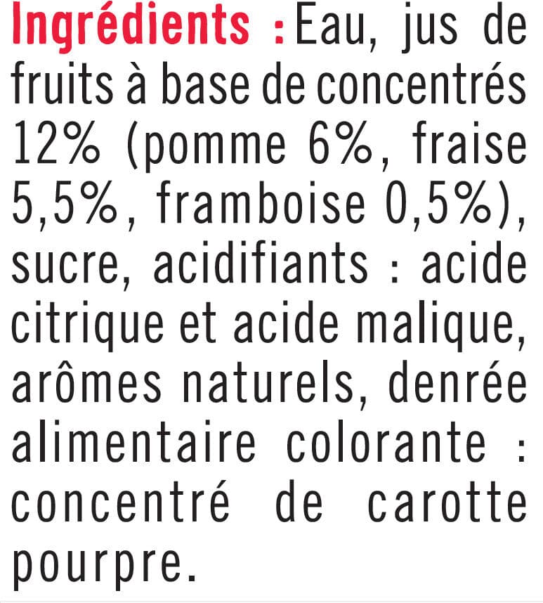 U Boisson aux fruits plate à base de concentrés, aromatisée fraiseframboise packshot