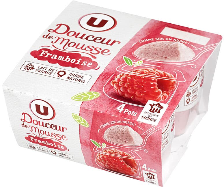 U Spécialité laitière sucrée à la framboise et à l'arôme naturel, packshot