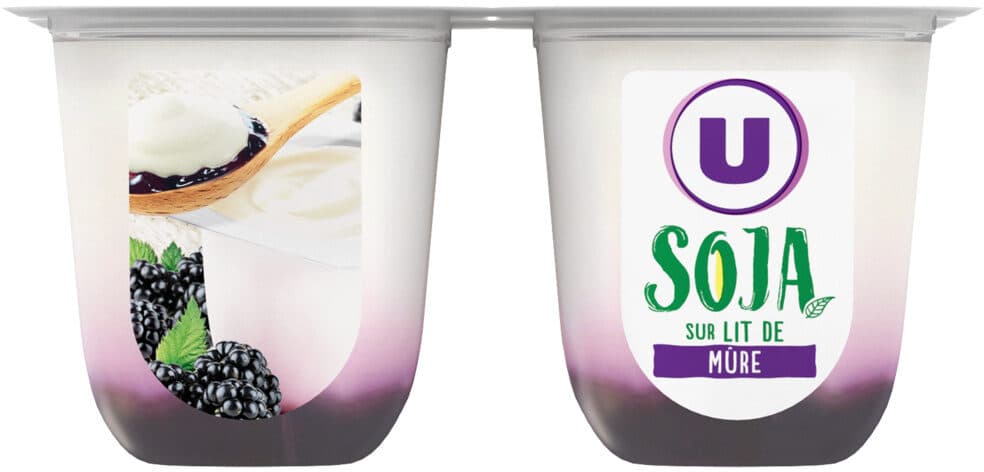 U Dessert végétal au lait de soja sur lit de mûre 4 pots x100g packshot
