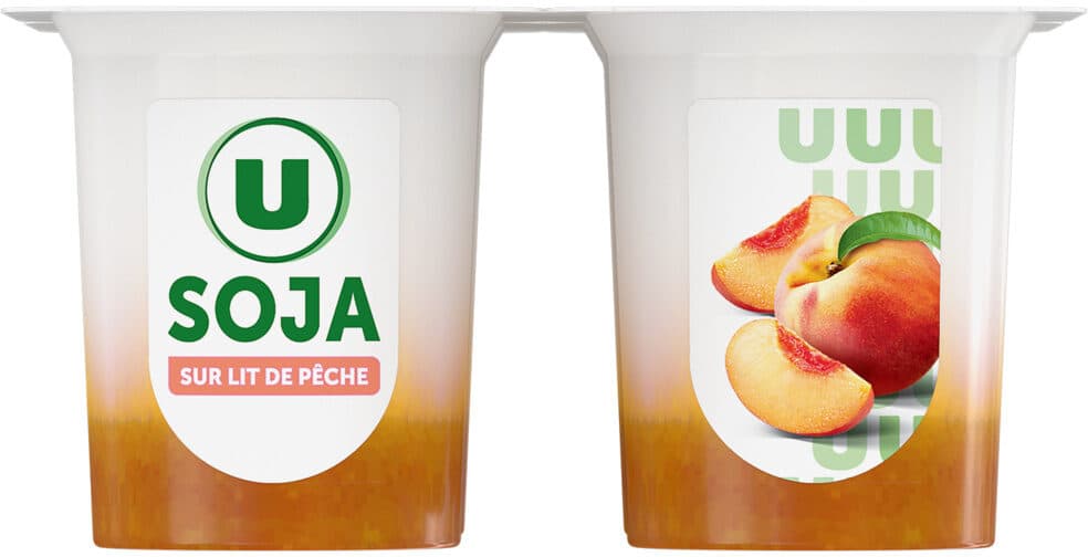 U Dessert végétal Soja sur lit de pêche 4 pots x100g packshot