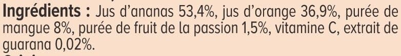 U Jus de fruits booster tropical et extrait de guarana bouteille de 1l packshot