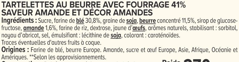 U Mini tartelette pur beurre fourrage saveur amande 270g packshot