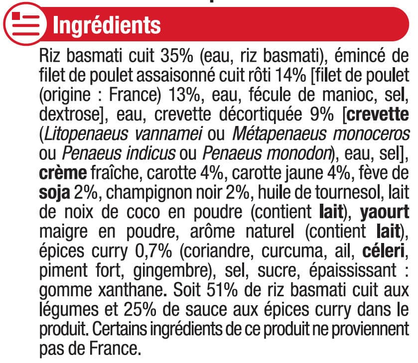 U Curry de poulet, crevettes et riz, packshot