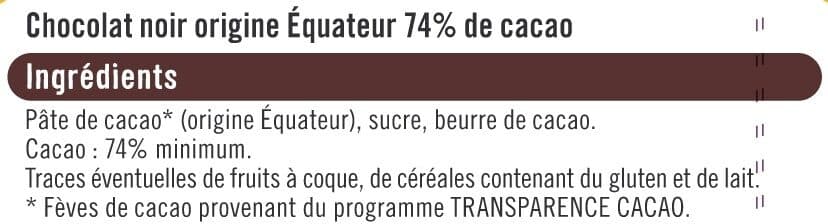 U Chocolat noir 74% de cacao d'Equateur Tablette de 100g packshot