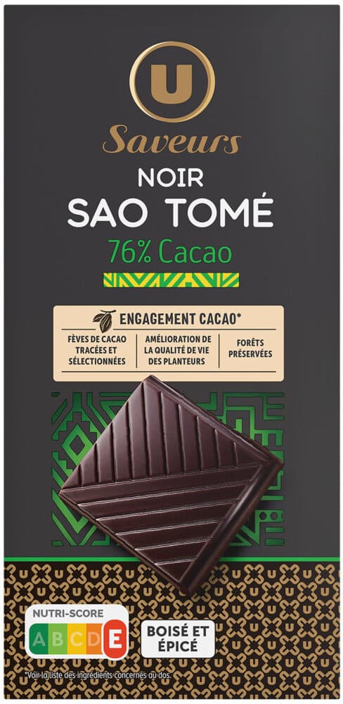 U Chocolat noir 76% de cacao du Sao Tomé Tablette de 100g packshot
