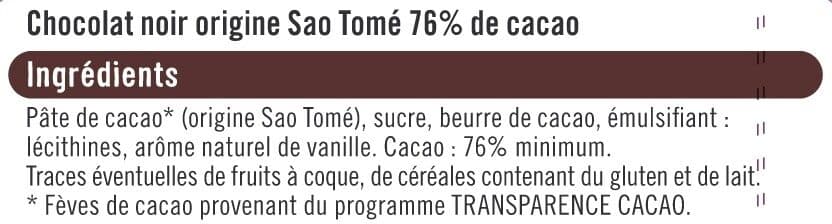 U Chocolat noir 76% de cacao du Sao Tomé Tablette de 100g packshot