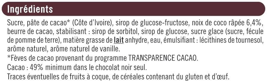 U Chocolat noir fourré noix de coco - tablette - 125g packshot