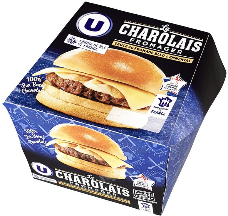 U Burger Le Charolais fromager boeuf sauce Fourme d'Ambert et emmental packshot