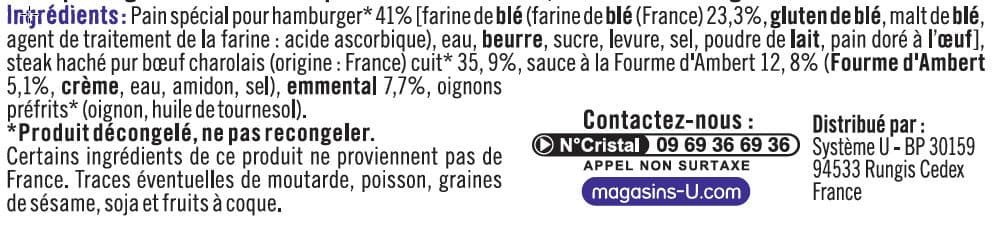 U Burger Le Charolais fromager boeuf sauce Fourme d'Ambert et emmental packshot
