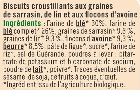U Crackers 3 céréales sarrasin lin et flocon d'avoine paquet de 65g packshot