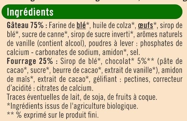 U Gâteaux Mini moelleux bio fourrés au chocolat 5 unités de 28g - 140g packshot