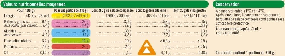 U Coffret repas Salade boulgour & chèvre + 1 madeleine + vinaigrette 310g packshot