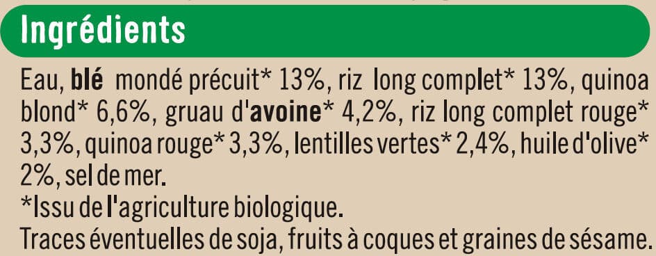 U Céréales quinoa lentilles à l'huile d'olive 2% packshot