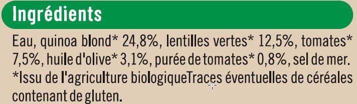 U Quinoa lentilles et tomates boîte de 250g packshot