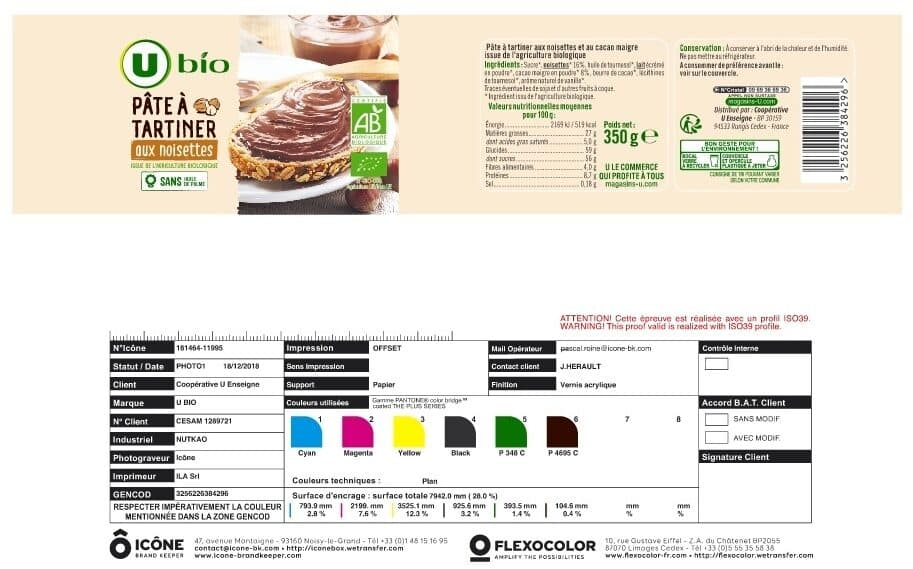 U Pâte à tartiner aux noisettes sans huile de palme 350g packshot