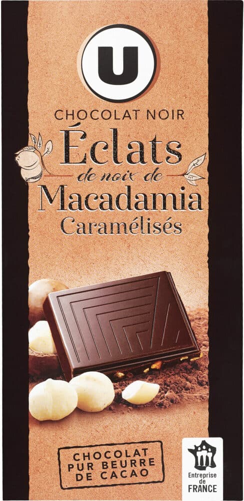 U Tablette de chocolat noir aux éclats de noix de macadamia packshot