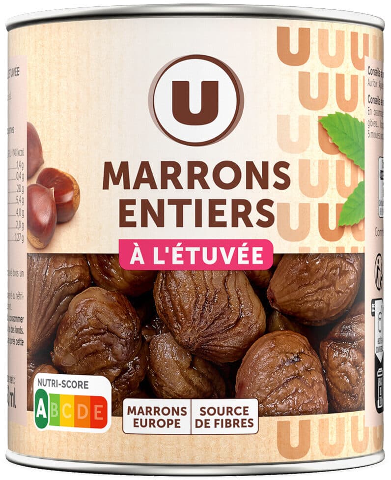 U Marrons entiers à l'étuvée - Boîte de 510g net égoutté packshot