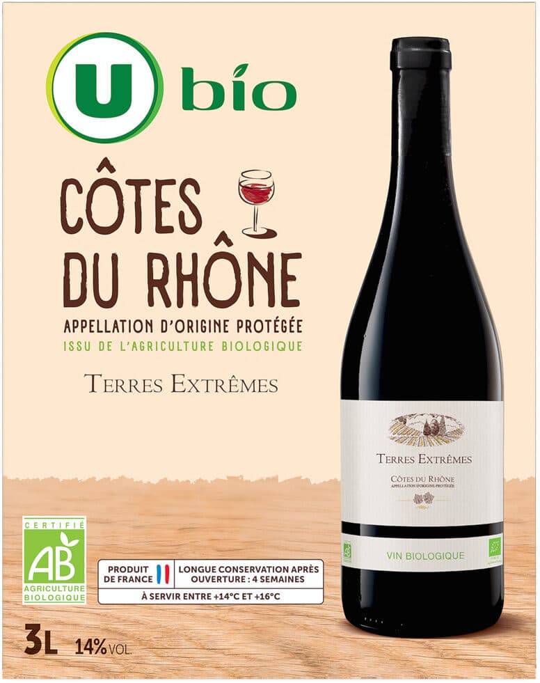 U Vin rouge AOP Côtes du Rhône Terres Extrêmes - Fontaine à vin 3L packshot