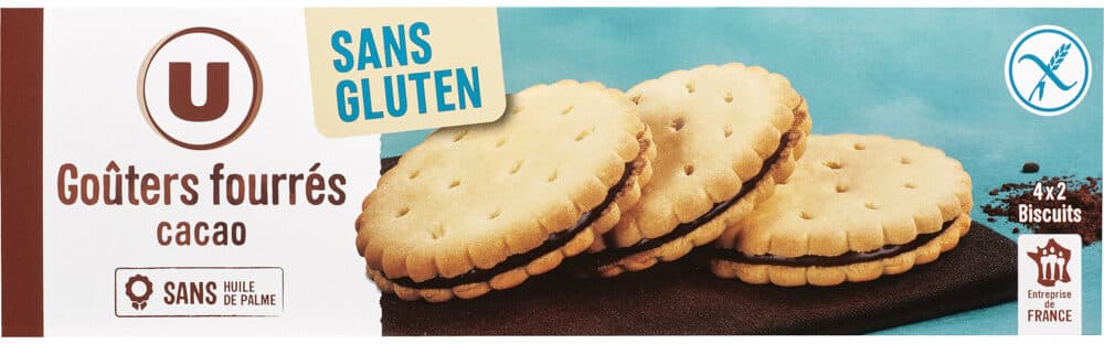 U Goûters fourrés cacao sans gluten 120g packshot