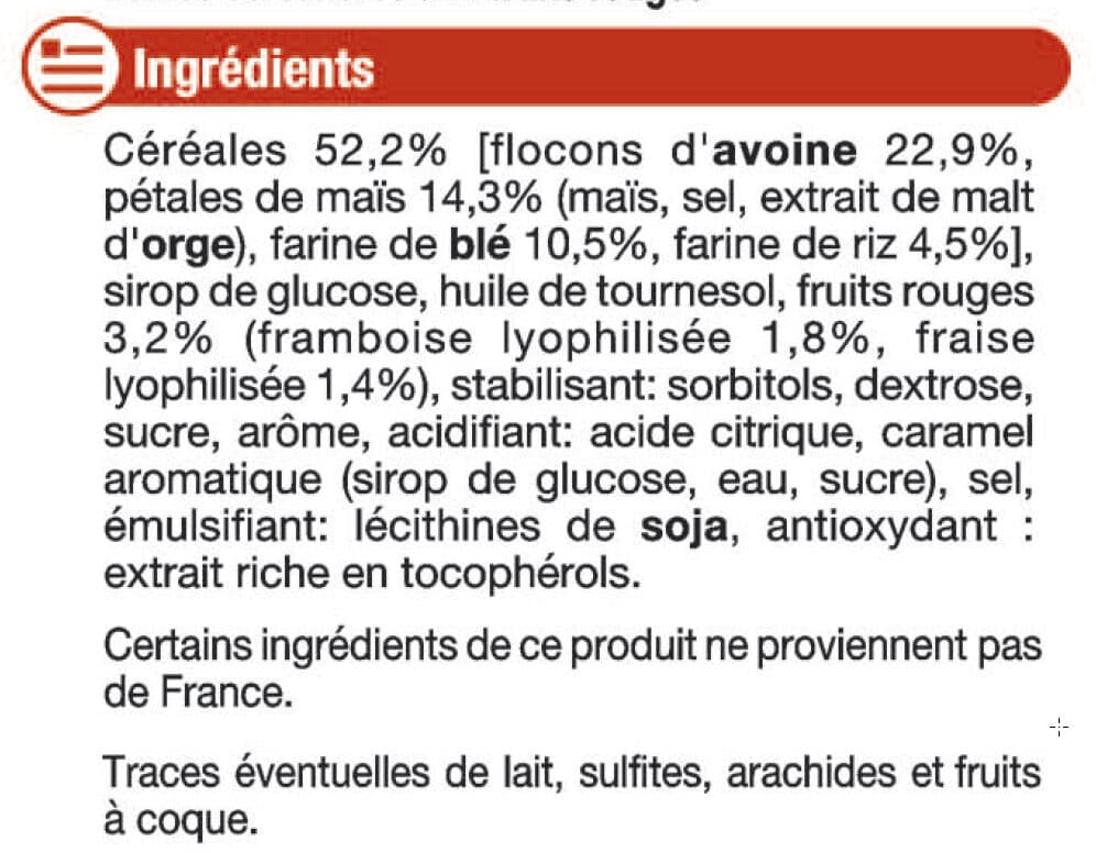 U Barre de céréales fruits rouges packshot