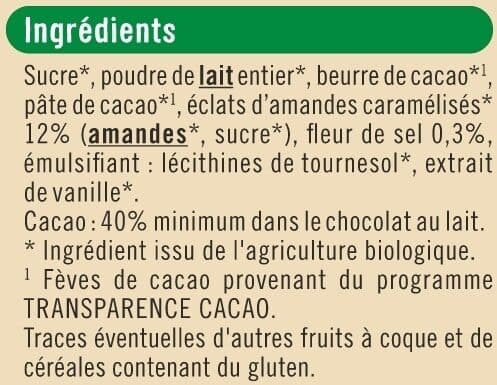 U Chocolat lait amandes caramélisées pointe de sel 100g packshot
